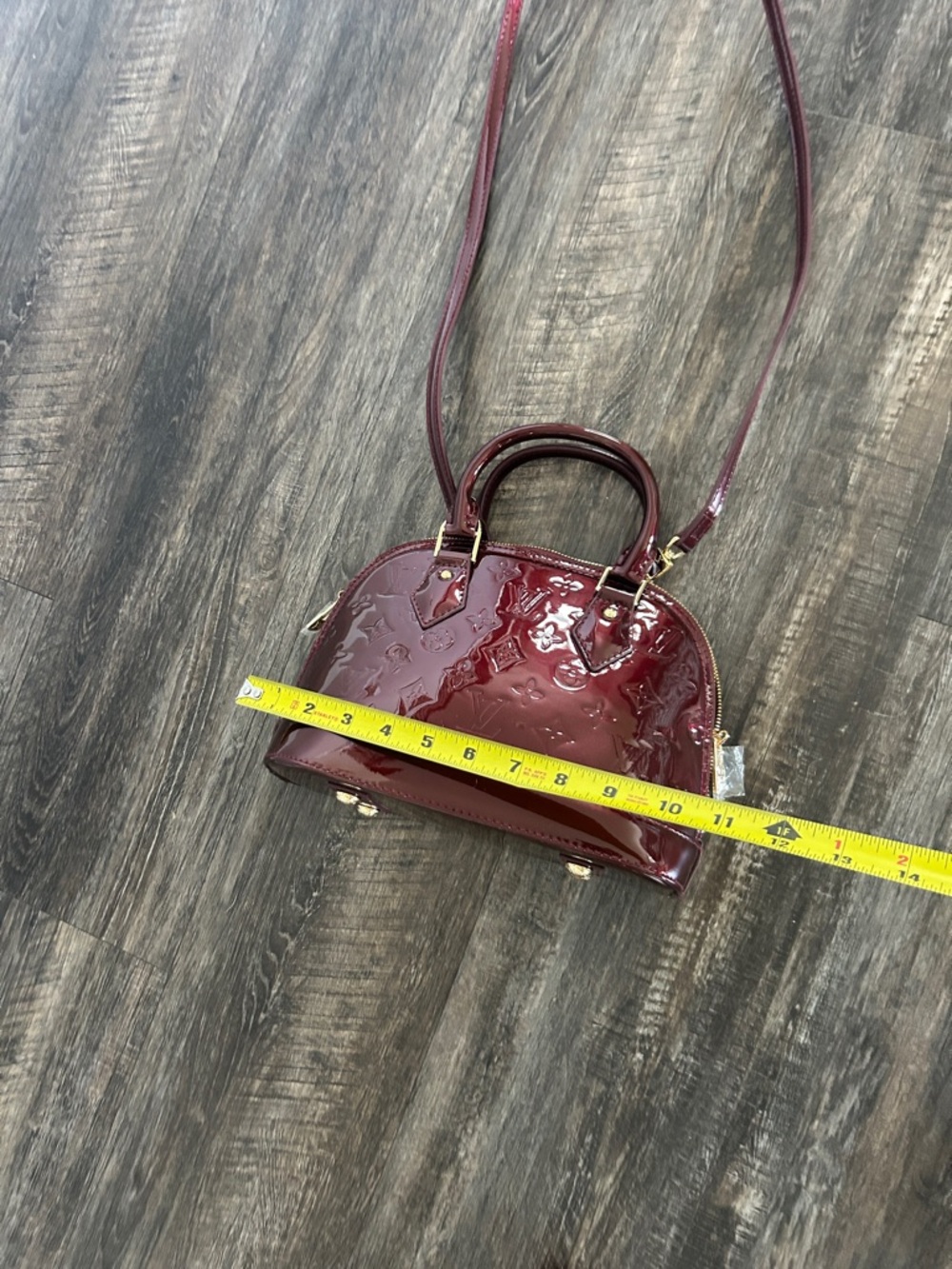 Patent-Effect Dome Satchel in Burgundy Patent - Picture 3 of 9